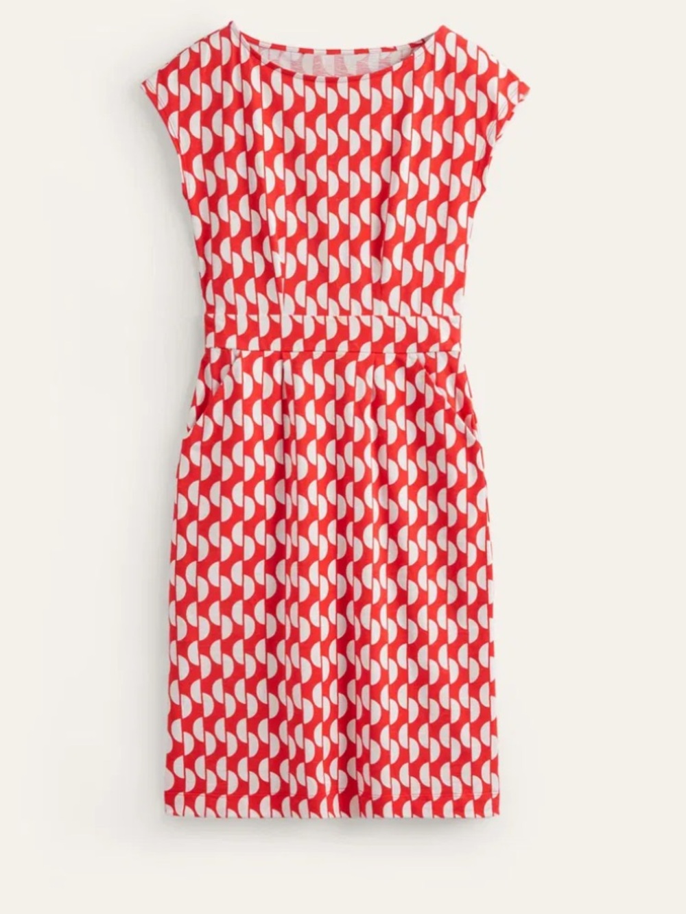 Boden Jersey Geo Short Sleeve Knee Length Dress with Pockets Dress 4 Long